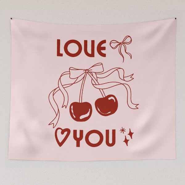 Item preview, 'Love you' Cute red cherry with bow  designed and sold by CelestialEmber.