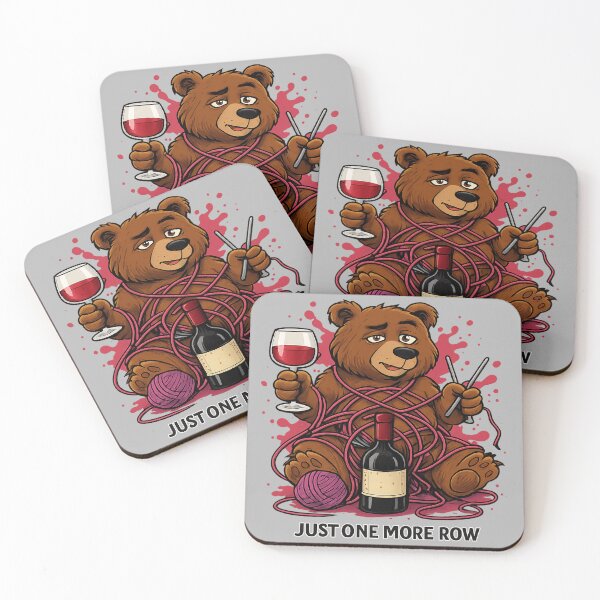 Item preview, Drunk Knitting Bear – Just One More Row designed and sold by POD DYNASTY | Original Print On Demand T-Shirt Graphics.