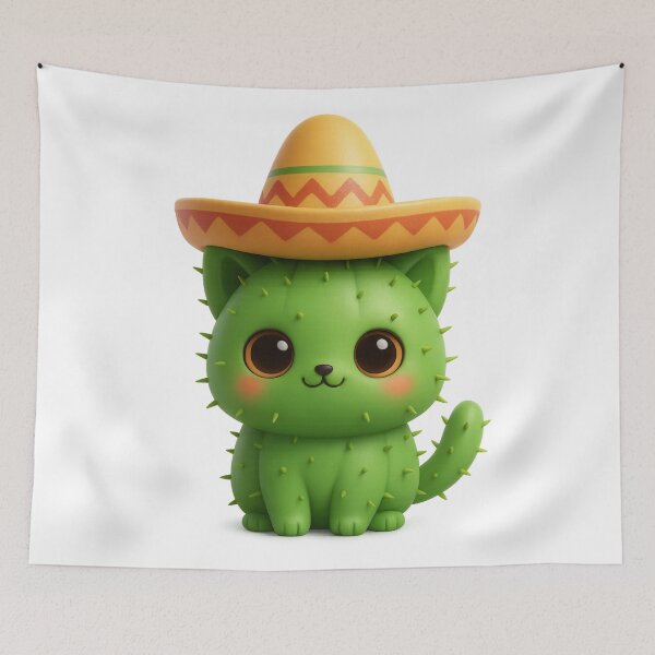 Item preview, Cute Cactus Cat with Sombrero | Kawaii Cartoon Kitty Art designed and sold by Moons Studio.