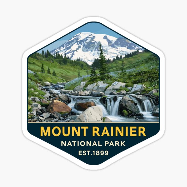 Mount Rainier National Park Retro Sticker Sticker