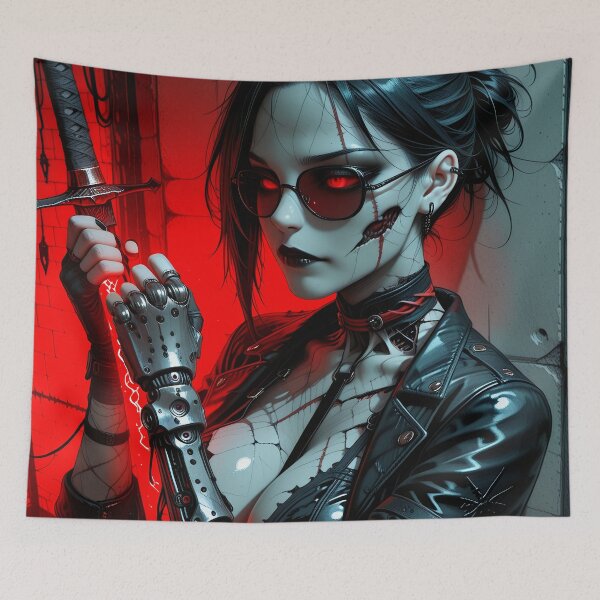 Item preview, Futuristic Samurai Girl In Neon Corridor designed and sold by Insomnia Art Designs.