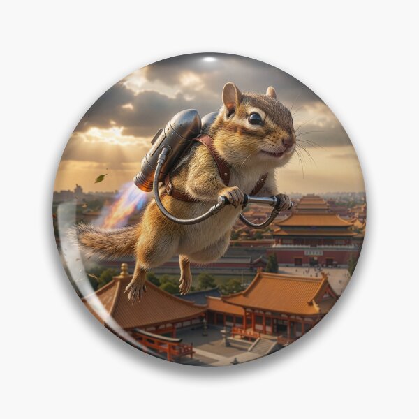 Item preview, Chipmunk Flies above Japanese Shrine with a Jetpack designed and sold by Tridentulus.
