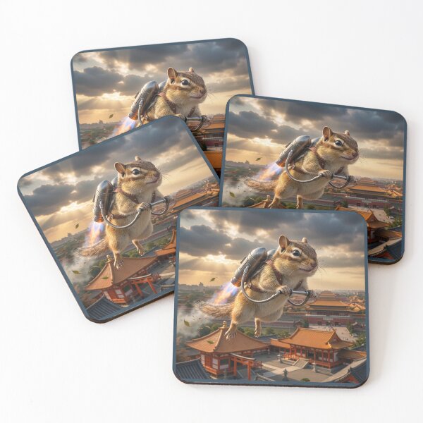 Item preview, Chipmunk Flies above Japanese Shrine with a Jetpack designed and sold by Tridentulus.
