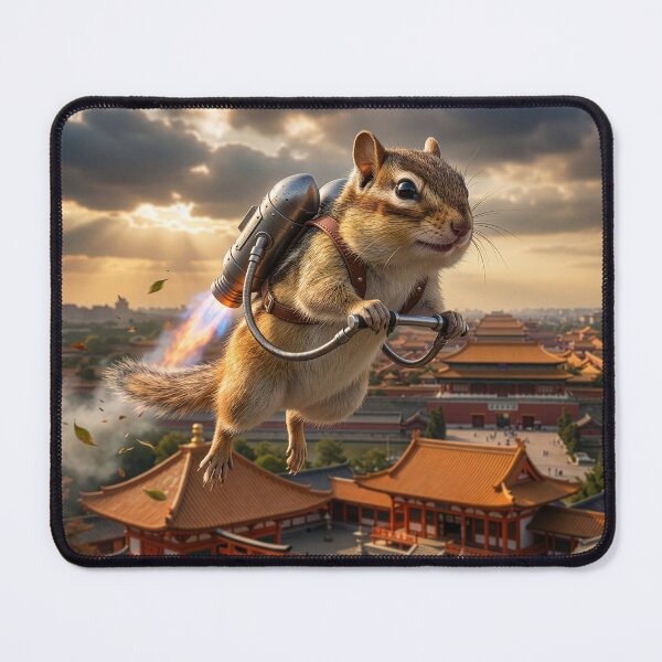 Item preview, Chipmunk Flies above Japanese Shrine with a Jetpack designed and sold by Tridentulus.