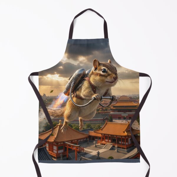 Item preview, Chipmunk Flies above Japanese Shrine with a Jetpack designed and sold by Tridentulus.