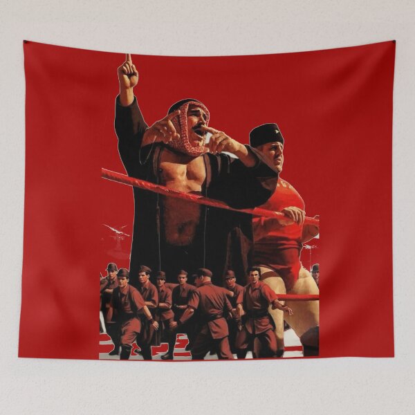Aperçu de l'œuvre Légendes vintage de la WWF : L’Iron Sheik et Nikolai Volkoff – Triomphe iconique de l’équipe étrangère « méchants » sur le ring – Illustrations de catch rétro des années 1980 créée et vendue par The Irish Whip.