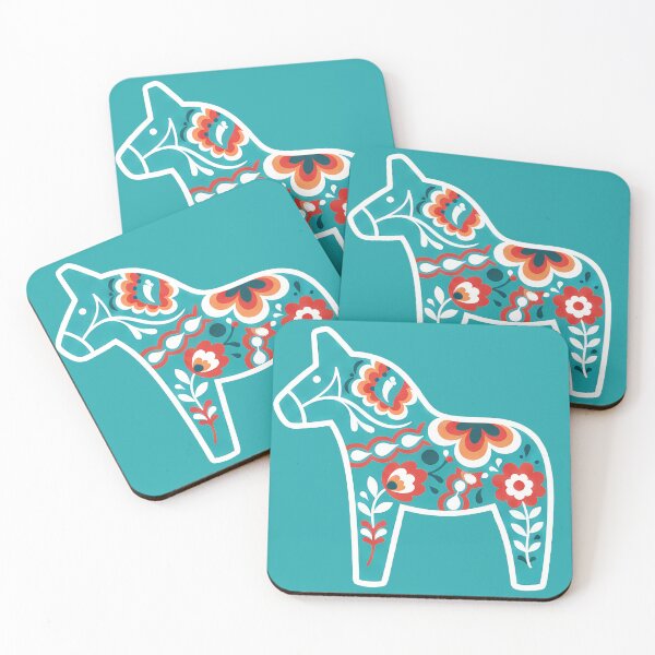 Item preview, Turquoise Dala Horse and Heart STICKER/MAGNET PACK – Scandinavian Folk Art by heidiannemorris © designed and sold by FOLK ART FUSION by heidiannemorris.