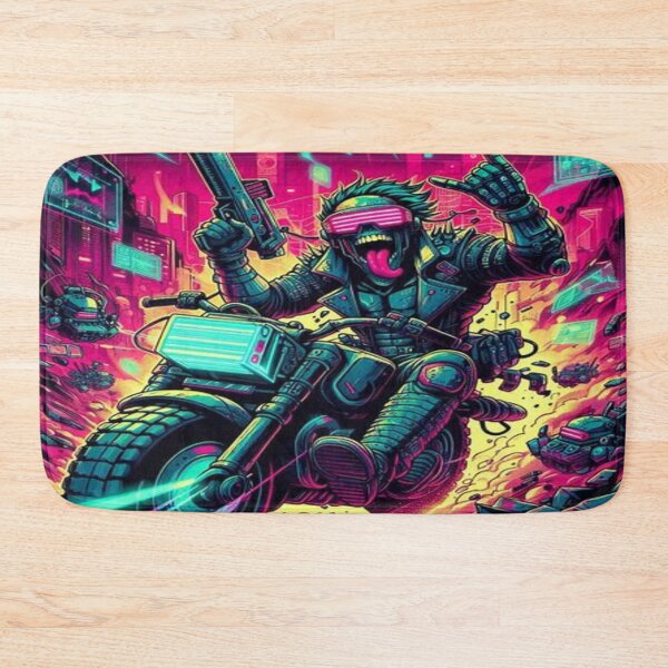 Item preview, Cyberpunk Skeletal Biker – Retro Future Neon Synthwave Rider designed and sold by FaresTes.