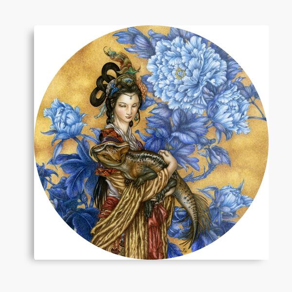Lady with an Archaeoceratops Metal Print