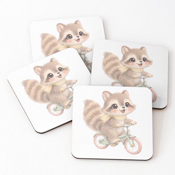 Item preview, Whimsical Raccoon on a Bicycle – Neutral Cottagecore Woodland Art designed and sold by SirensSageStone.