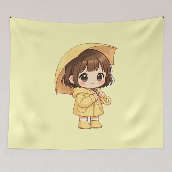 Item preview, Cute Chibi Girl in Yellow Raincoat | Kawaii Umbrella Illustration designed and sold by KryaArts27.