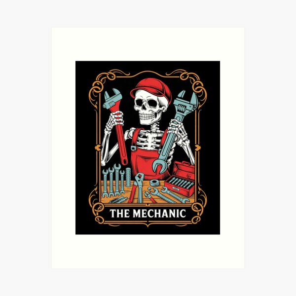 Item preview, The Mechanic Tarot Card Dad Husband Skeleton Mechanic  designed and sold by DigitaldeligArt.