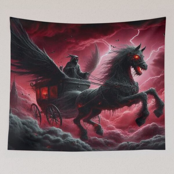 Item preview, Gothic Dark Pegasus Carriage - Grim Reaper Undead Stallion in Crimson Storm designed and sold by FaresTes.