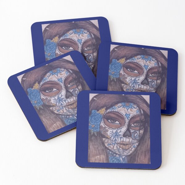 Item preview, Blue Rose Sugar Skull Queen – Ice Queen Art, Gothic Día de los Muertos Portrait designed and sold by Dark Heart Resurrections .