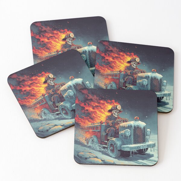 Item preview, Skeleton Firefighter Driving Fire Truck in Winter Storm - Dark Fantasy Art designed and sold by Mr-Nurse.