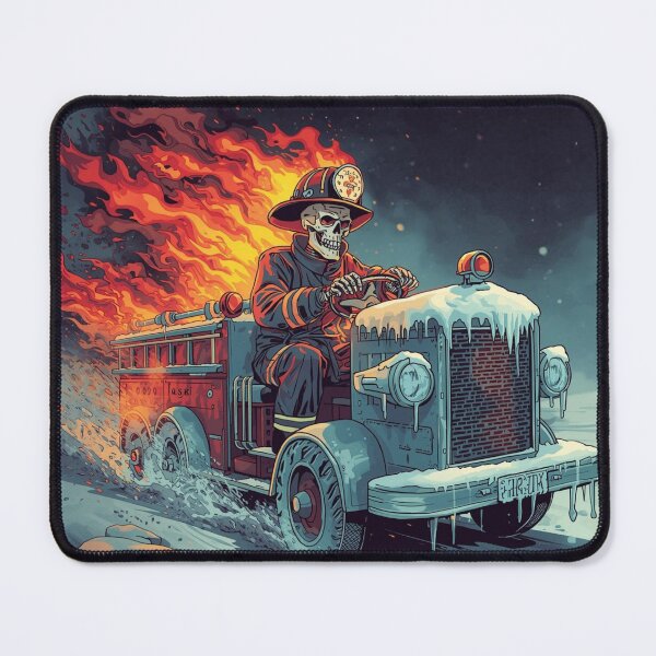 Item preview, Skeleton Firefighter Driving Fire Truck in Winter Storm - Dark Fantasy Art designed and sold by Mr-Nurse.