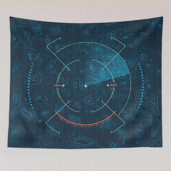 Item preview, topographic map with futuristic military radar for aiming target, graphic of terrain texture with army technology element designed and sold by NiamLab.