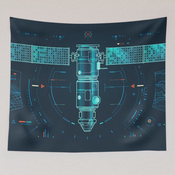 Item preview, space engineering or space industry, graphic of Satellite in front view with topographic map and wireframe surface interface designed and sold by NiamLab.