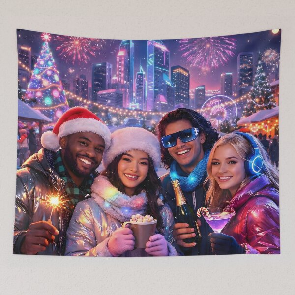 Item preview, Futuristic Synthwave Christmas New Year designed and sold by DreamWavePix.