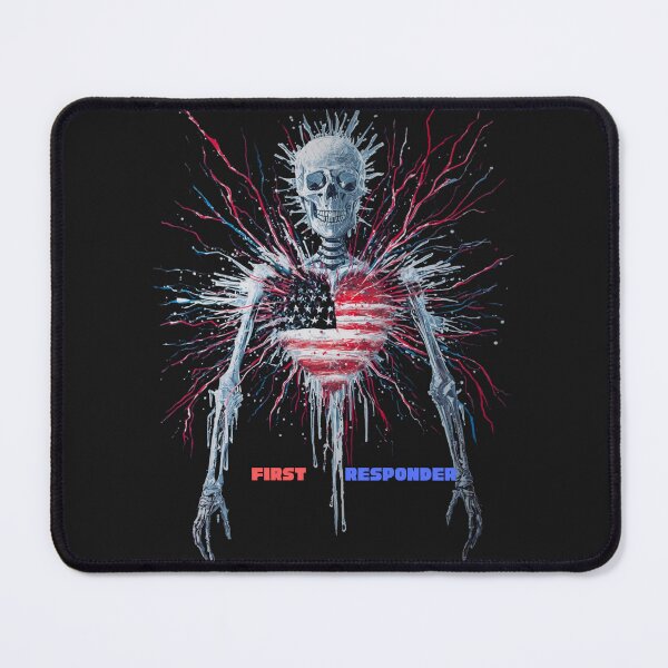 Item preview, Patriotic First Responder Skeleton Skull American Flag Art - Thin Red Blue Line Tribute designed and sold by Mr-Nurse.