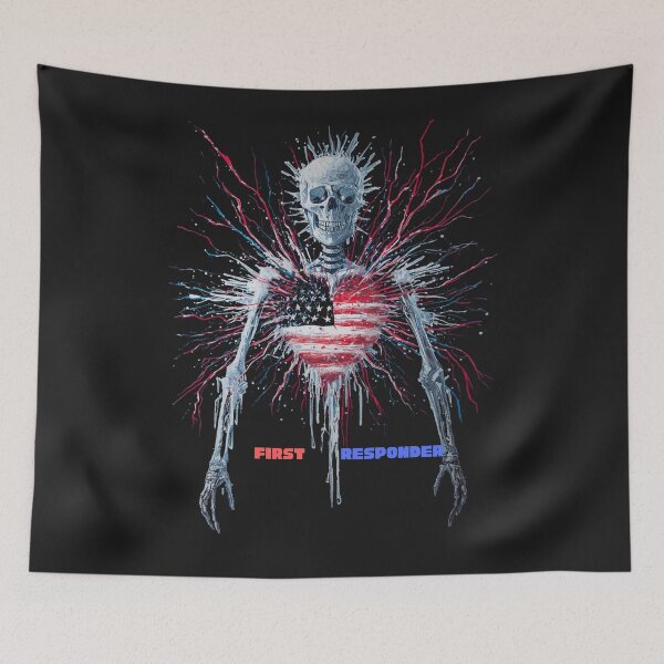 Item preview, Patriotic First Responder Skeleton Skull American Flag Art - Thin Red Blue Line Tribute designed and sold by Mr-Nurse.