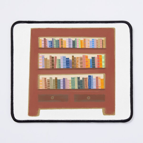 Item preview, Hand-painted illustration of a wooden bookshelf filled with colorful books designed and sold by salinsiree.