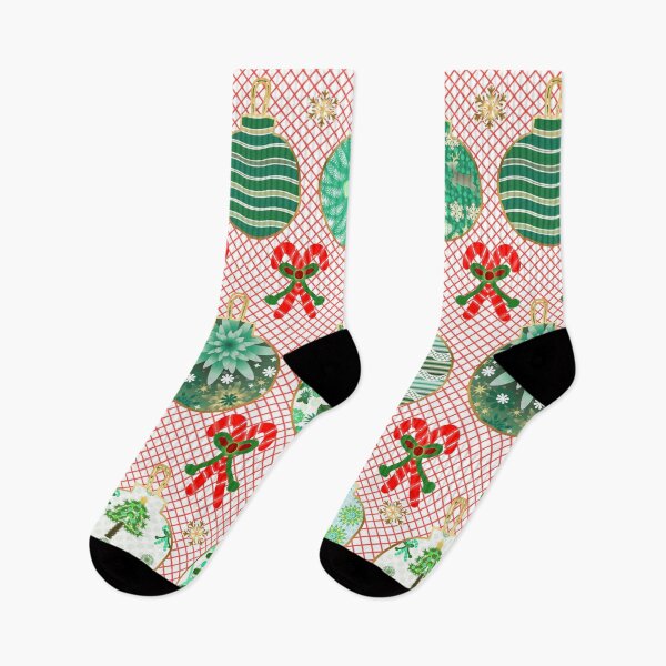 Item preview, Festive Christmas Ornaments Pattern – Green Holiday Baubles, Candy Canes & Snowflakes designed and sold by HopeAndHustle.