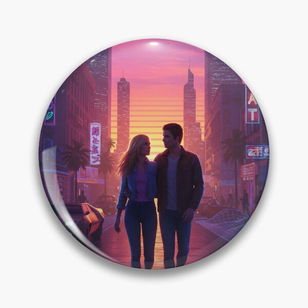 Item preview, Romantic Couple in Neon Synthwave Cyberpunk Downtown 2 designed and sold by DreamWavePix.