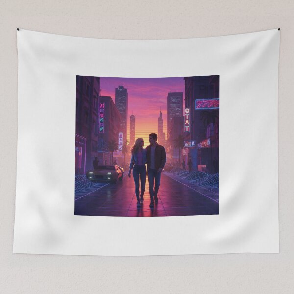 Item preview, Romantic Couple in Neon Synthwave Cyberpunk Downtown 2 designed and sold by DreamWavePix.