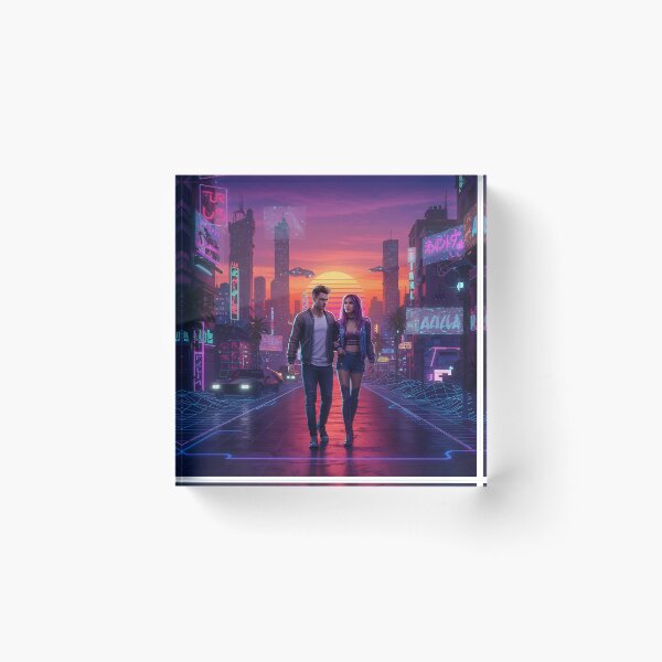 Item preview, Romantic Couple in Neon Synthwave Cyberpunk Downtown 1 designed and sold by DreamWavePix.