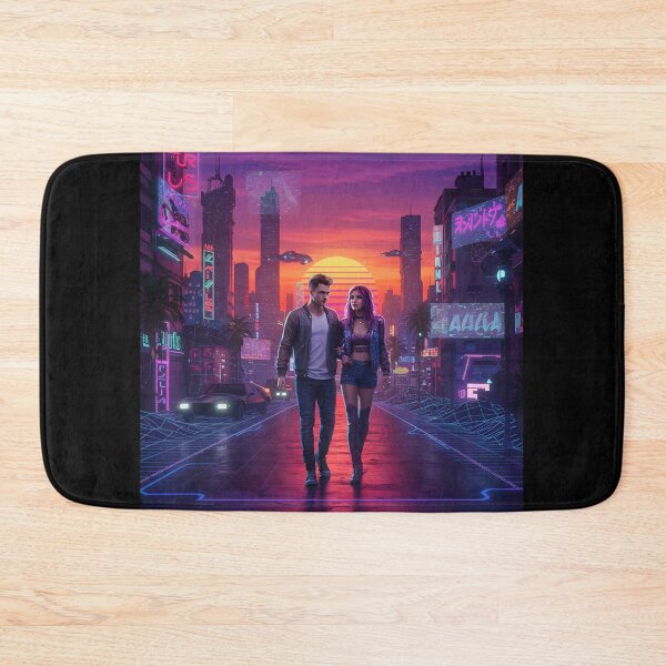 Item preview, Romantic Couple in Neon Synthwave Cyberpunk Downtown 1 designed and sold by DreamWavePix.