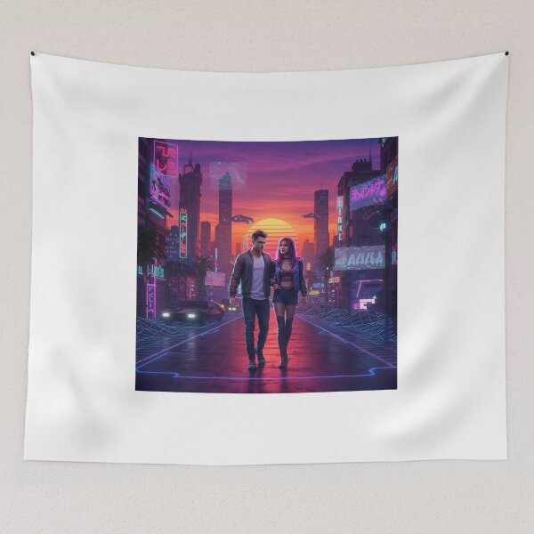 Item preview, Romantic Couple in Neon Synthwave Cyberpunk Downtown 1 designed and sold by DreamWavePix.
