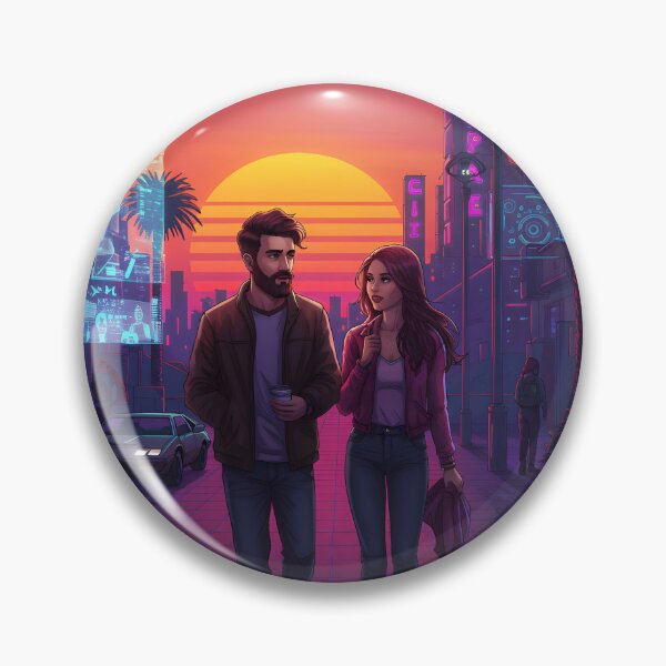 Item preview, Romantic Animated Couple in Synthwave Cyberpunk City 3 designed and sold by DreamWavePix.