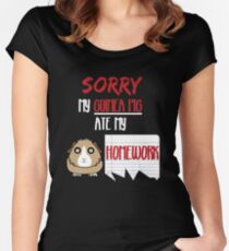 Funny Animal Guinea Pig Tshirt Design Sorry, my guinea pig ate my home work Women's Fitted Scoop T-Shirt