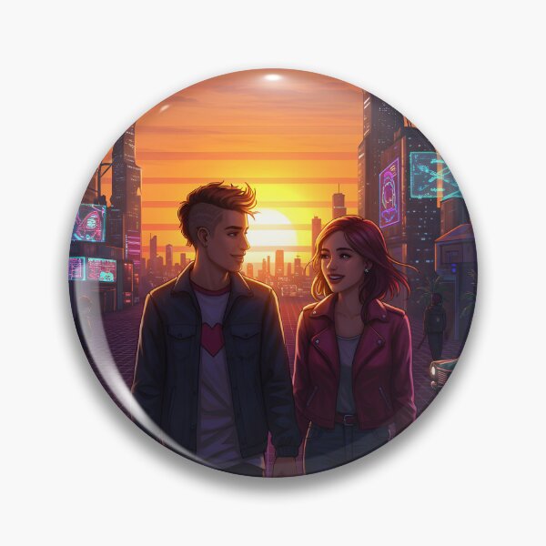 Item preview, Romantic Animated Couple in Synthwave Cyberpunk City 2 designed and sold by DreamWavePix.