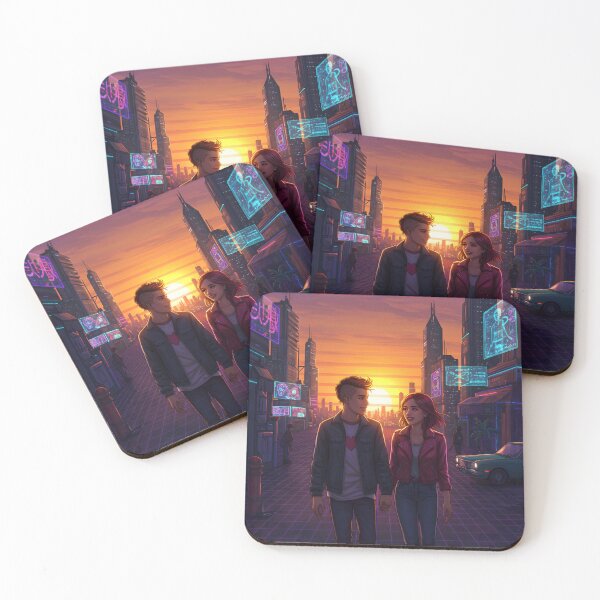 Item preview, Romantic Animated Couple in Synthwave Cyberpunk City 2 designed and sold by DreamWavePix.
