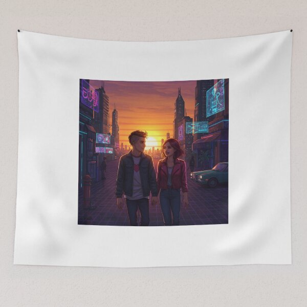 Item preview, Romantic Animated Couple in Synthwave Cyberpunk City 2 designed and sold by DreamWavePix.