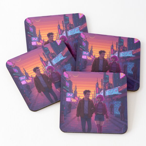 Item preview, Romantic Animated Couple in Synthwave Cyberpunk City Sunset designed and sold by DreamWavePix.