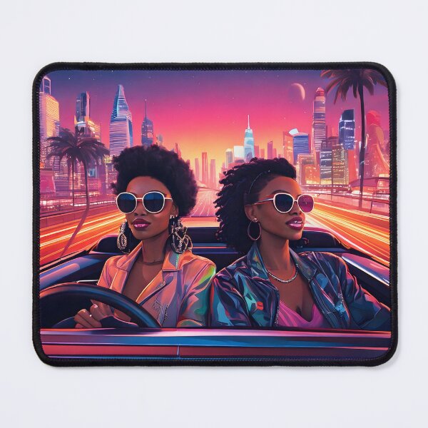 Item preview, Stylish Women Driving in Synthwave Neon City Sunset designed and sold by DreamWavePix.