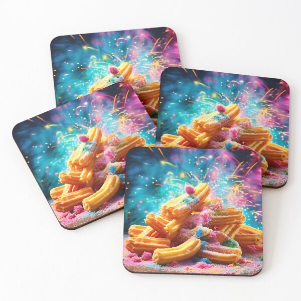 Item preview, Stack of churros with festive fireworks in the background designed and sold by Mianku | Für das Leben.