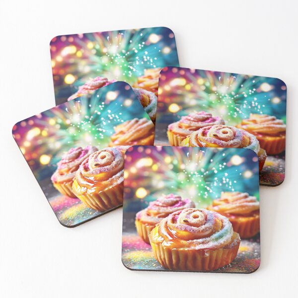 Item preview, Imaginative, colorful cupcakes in front of fireworks designed and sold by Mianku | Für das Leben.