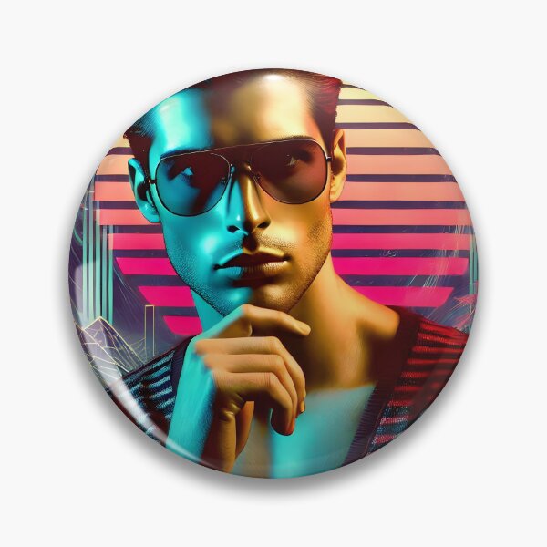 Item preview, Stylish Man with Futuristic Neon Cyberpunk Synthwave Skyline designed and sold by DreamWavePix.