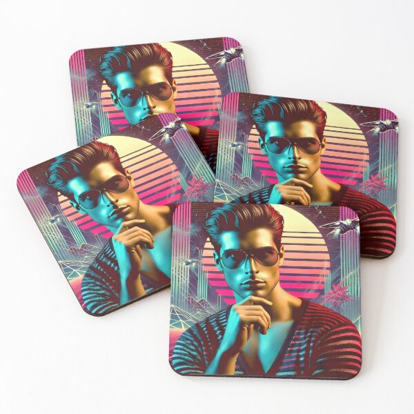 Item preview, Stylish Man with Futuristic Neon Cyberpunk Synthwave Skyline designed and sold by DreamWavePix.