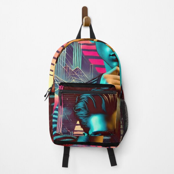 Item preview, Stylish Man with Futuristic Neon Cyberpunk Synthwave Skyline designed and sold by DreamWavePix.