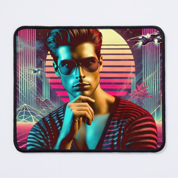 Item preview, Stylish Man with Futuristic Neon Cyberpunk Synthwave Skyline designed and sold by DreamWavePix.