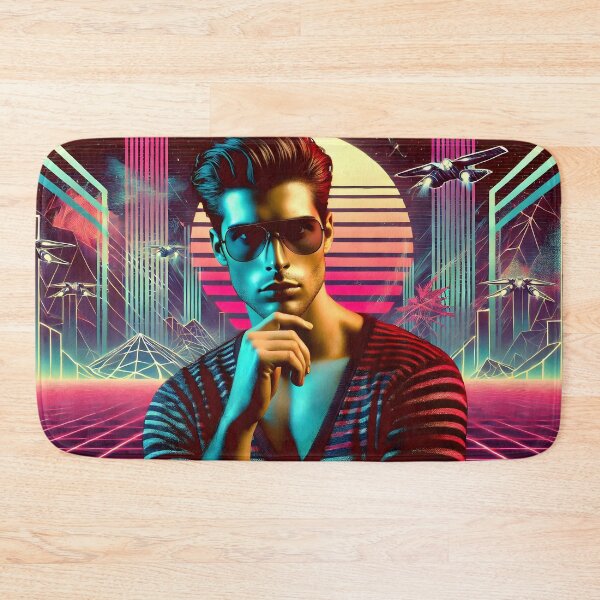 Item preview, Stylish Man with Futuristic Neon Cyberpunk Synthwave Skyline designed and sold by DreamWavePix.