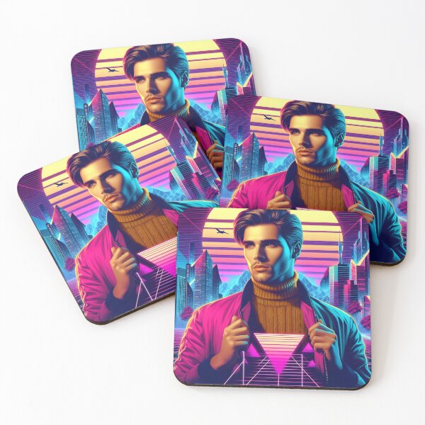 Item preview, Man in Vibrant Neon Synthwave Futuristic Cyberpunk Cityscape designed and sold by DreamWavePix.