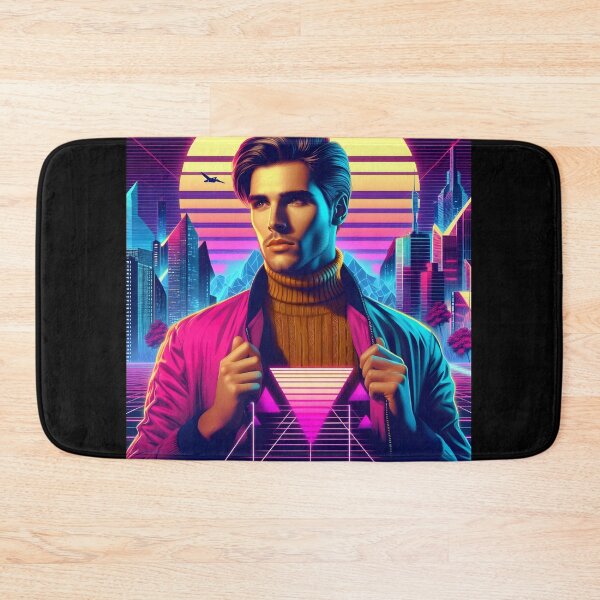 Item preview, Man in Vibrant Neon Synthwave Futuristic Cyberpunk Cityscape designed and sold by DreamWavePix.