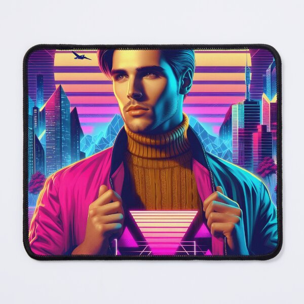 Item preview, Man in Vibrant Neon Synthwave Futuristic Cyberpunk Cityscape designed and sold by DreamWavePix.