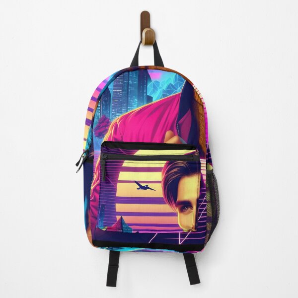 Item preview, Man in Vibrant Neon Synthwave Futuristic Cyberpunk Cityscape designed and sold by DreamWavePix.